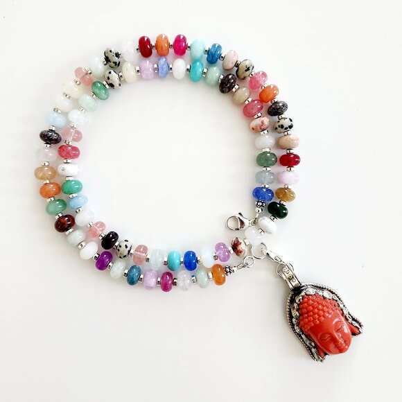MIXED GEMSTONES & BUDDHA PENDANAT NECKLACE--22" - Picture 3 of 4